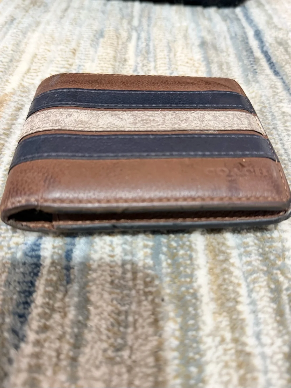 Coach Brown Wallet with Navy and Cream Stripes